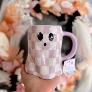 ✨NEW👻Sunday Morning Purple Checkered Ghost Mug💜
